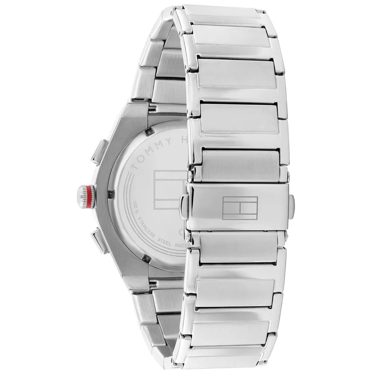 Side view of Tommy Hilfiger Connor watch showing stainless steel bracelet construction