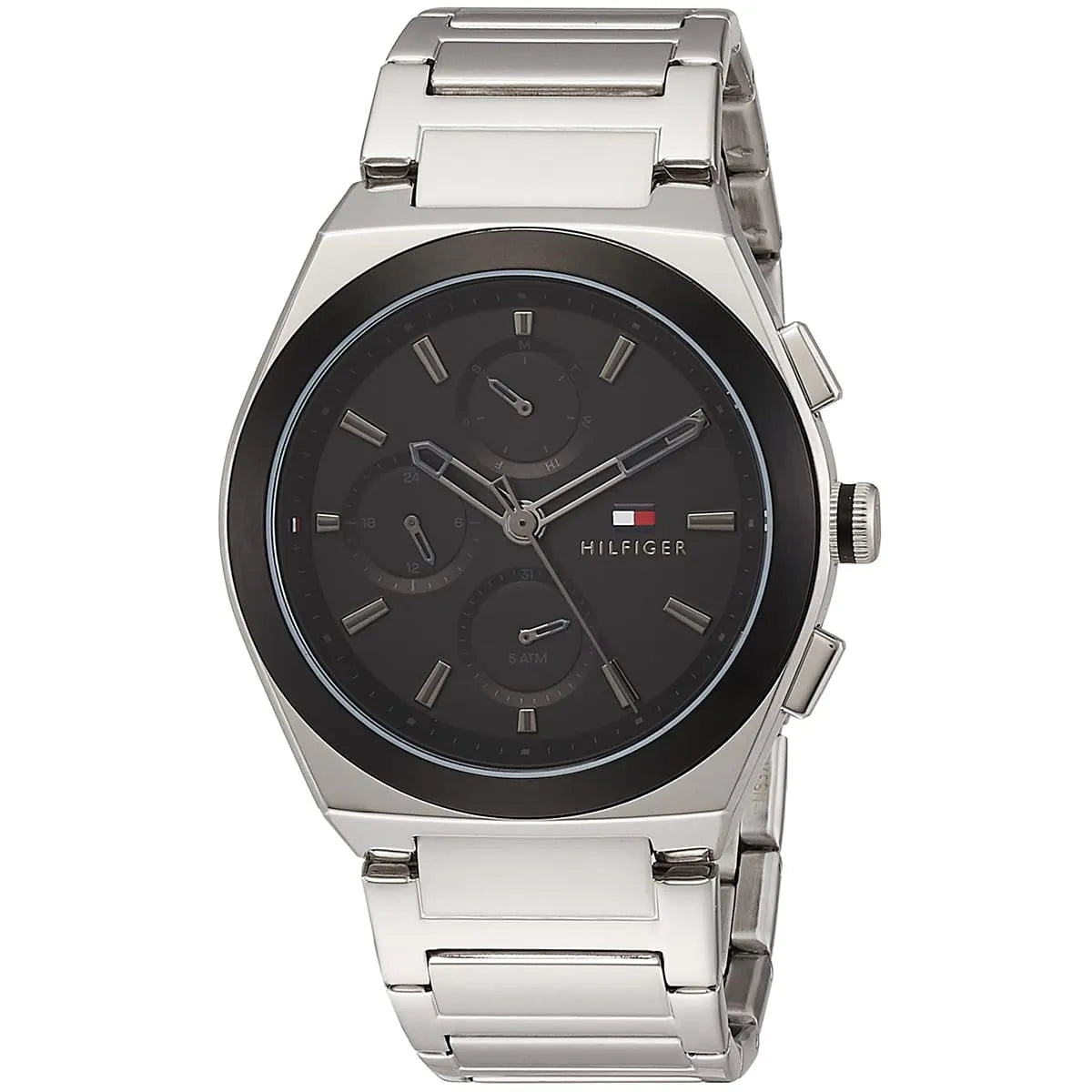 Tommy Hilfiger Quartz Silver Stainless Steel Black Dial 44mm Men's Watch - 1791897