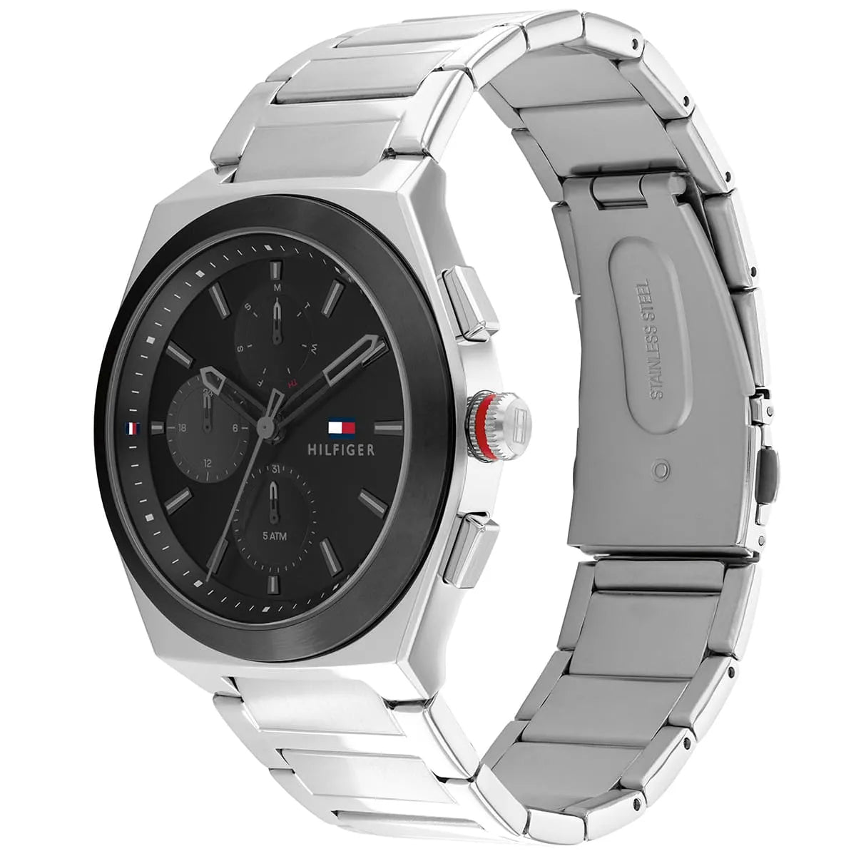 Tommy Hilfiger Quartz Silver Stainless Steel Black Dial 44mm Men's Watch - 1791897