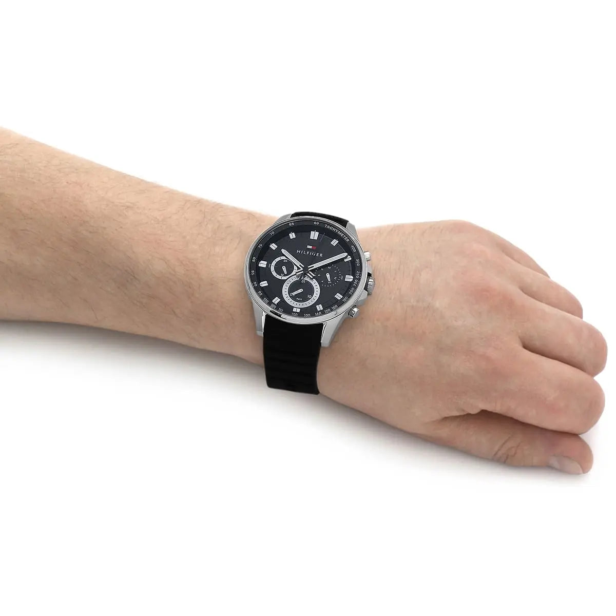 Tommy Hilfiger Max quartz chronograph watch worn on wrist