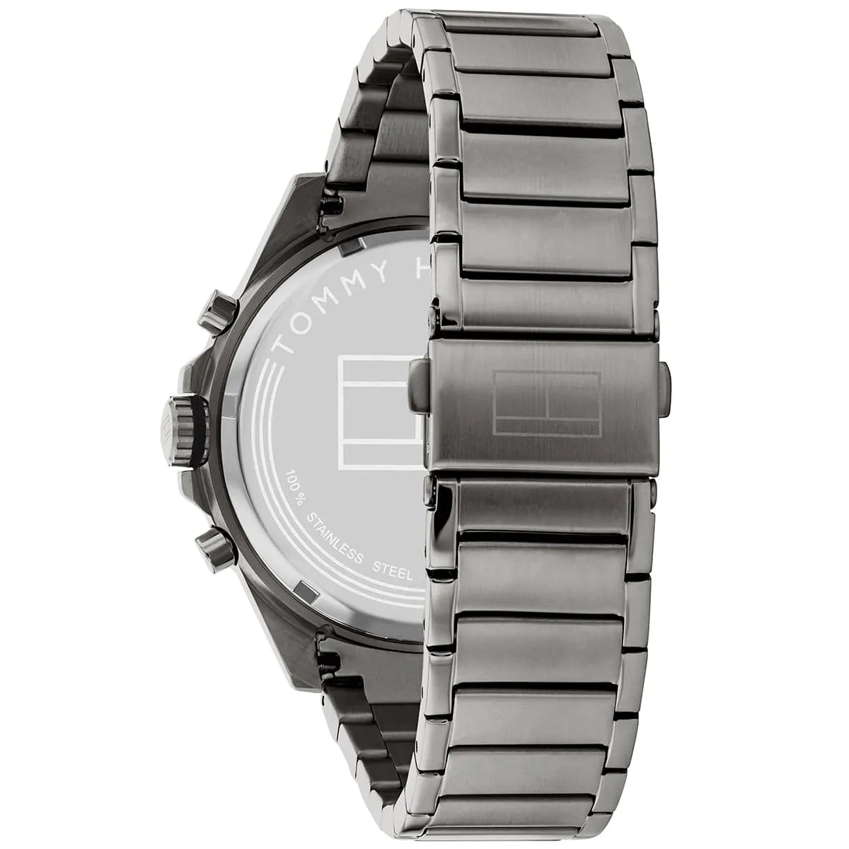 Tommy Hilfiger Max watch caseback showing stainless steel construction
