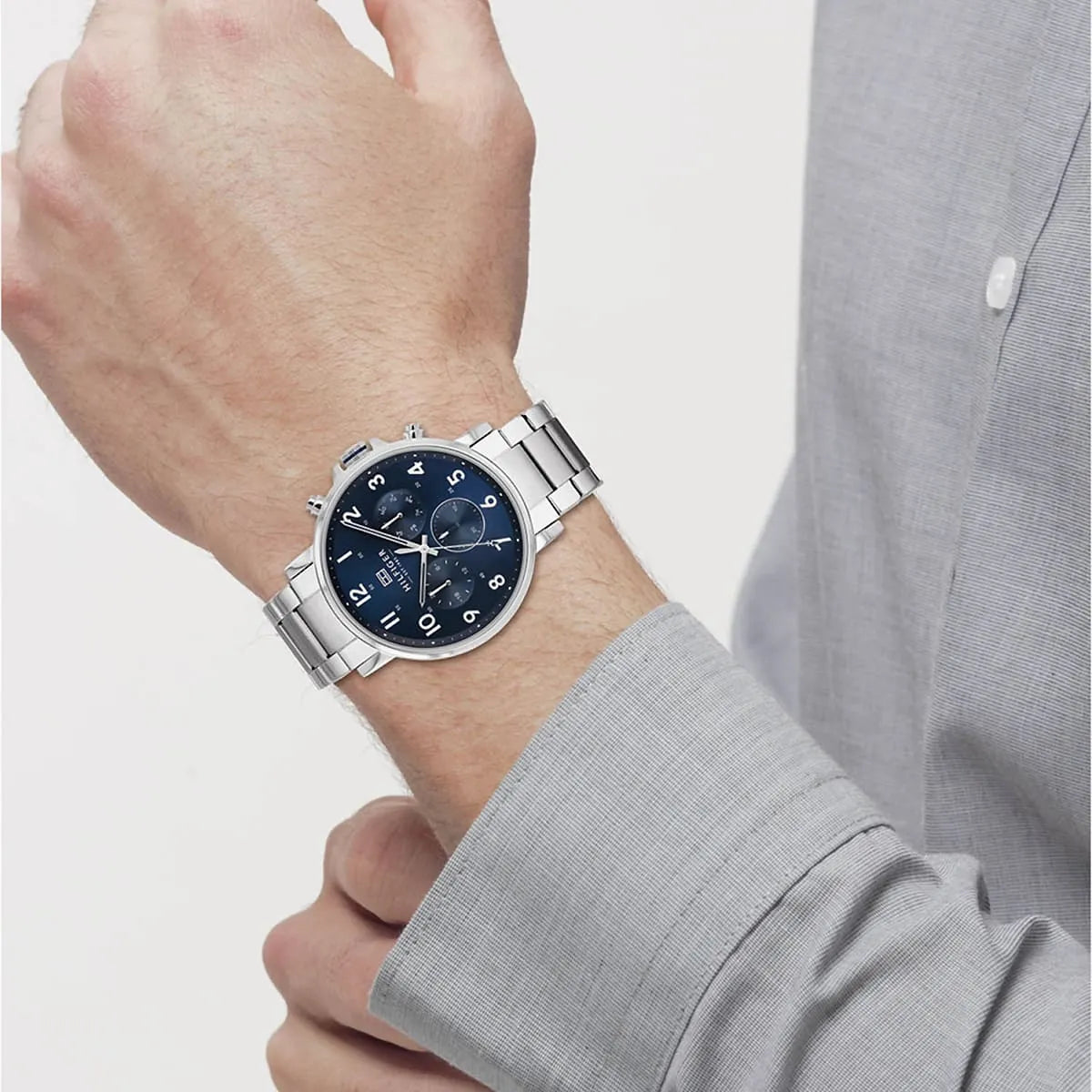 Tommy Hilfiger Quartz Silver Stainless Steel Blue Dial 44mm Men's Watch - 1791979