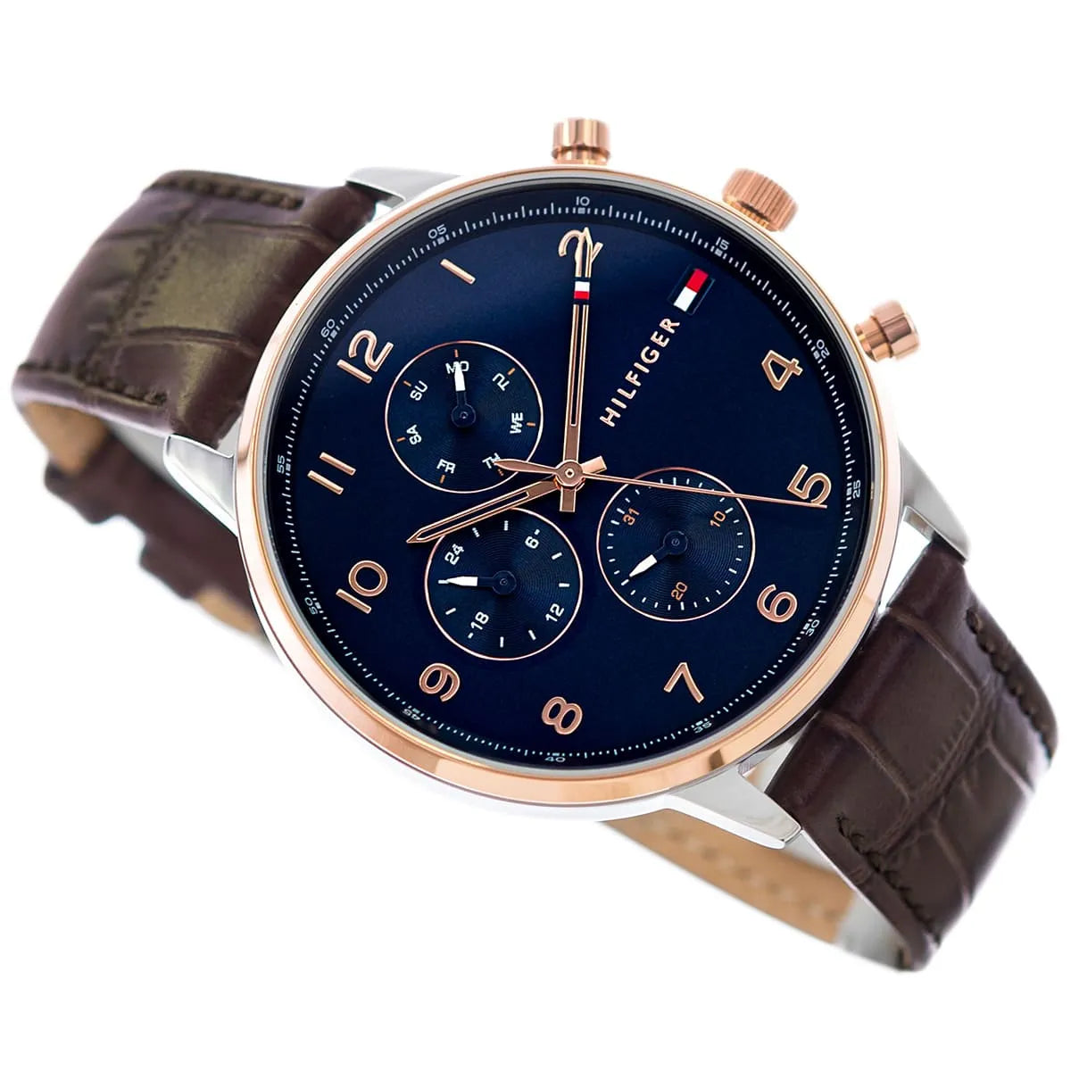 Tommy Hilfiger Leonard Brown Leather Strap Blue Dial Chronograph Quartz Watch for Gents - 1791987 1791987 - Image 4