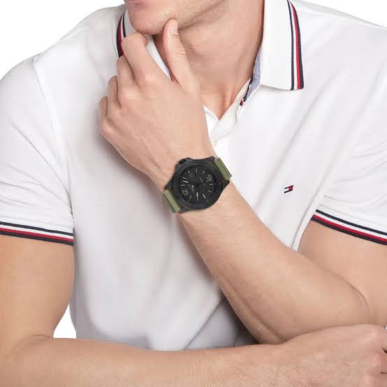 Tommy Hilfiger Ryan Black Dial Green Silicon Strap Men's Watch - 1791992