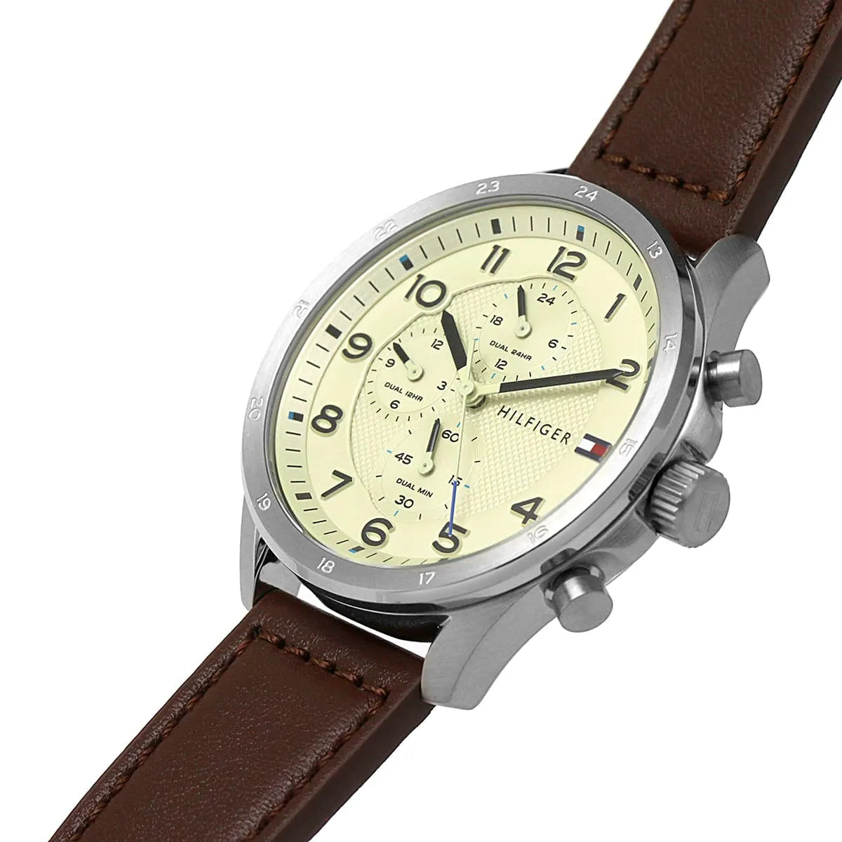 Tommy Hilfiger Axel chronograph watch with multifunction dial on leather strap