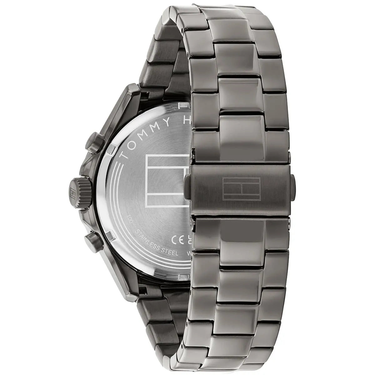 Tommy Hilfiger Axel watch caseback showing stainless steel construction