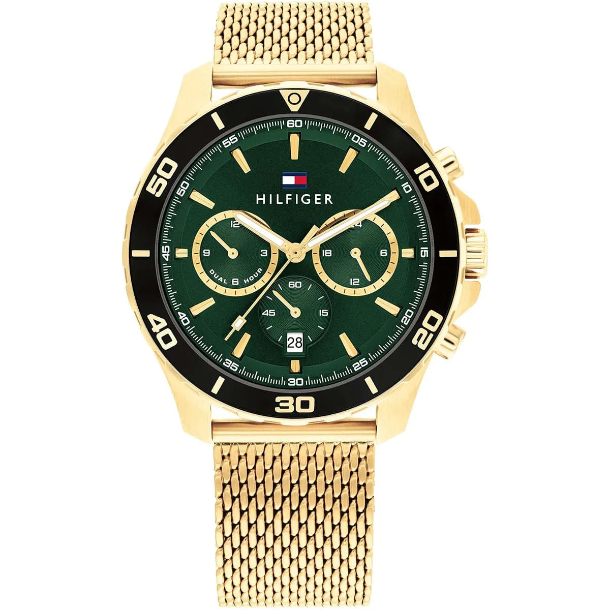 Tommy Hilfiger Chronograph Dark Green Dial Gold Mesh Strap Men's Watch - 1792093