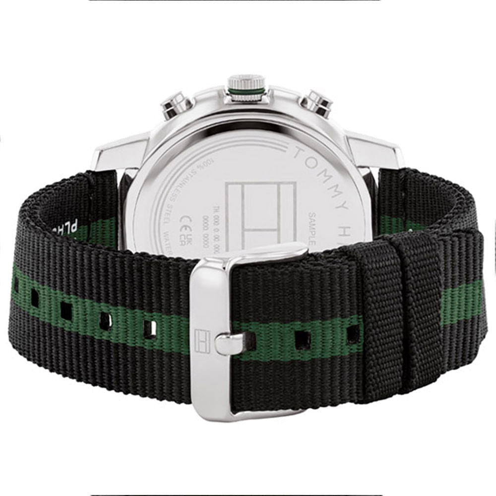 Tommy Hilfiger Troy watch caseback showing stainless steel backing with engraving detail