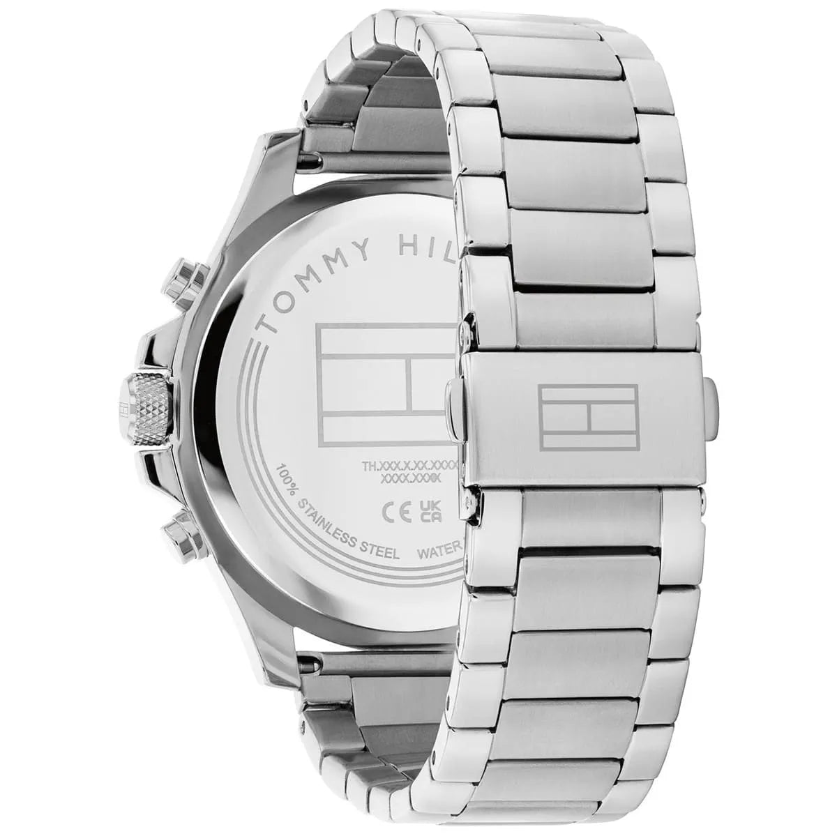 Tommy Hilfiger Bryan watch caseback with stainless steel bracelet detail