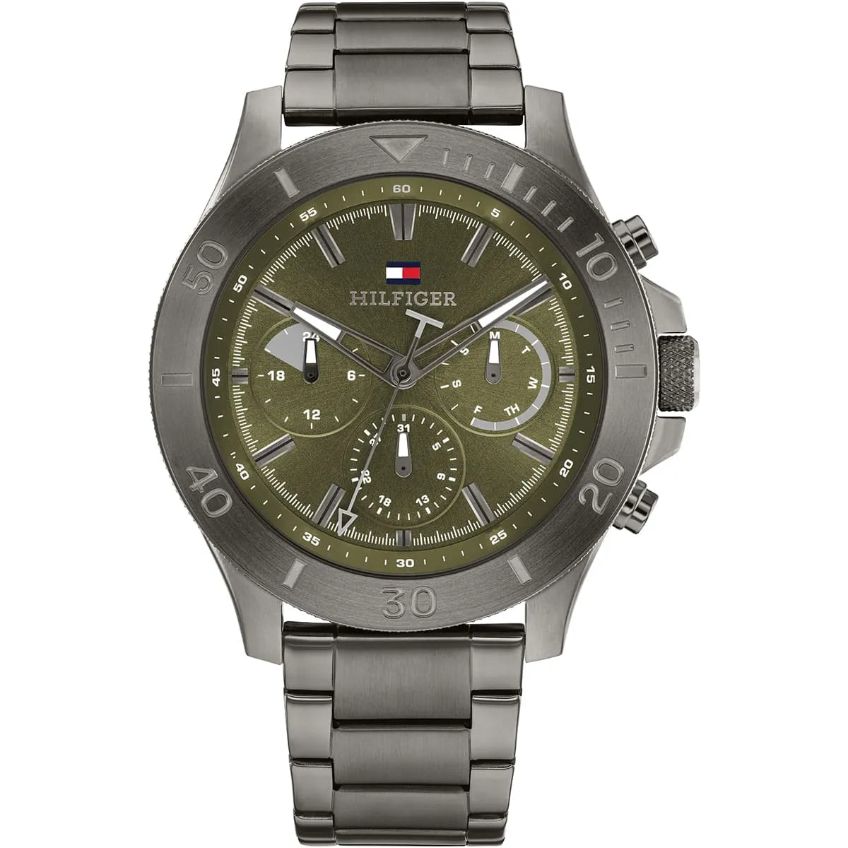 Tommy Hilfiger Quartz Multifunction Green Dial Grey Stainless Steel Strap Watch for Men - 1792115