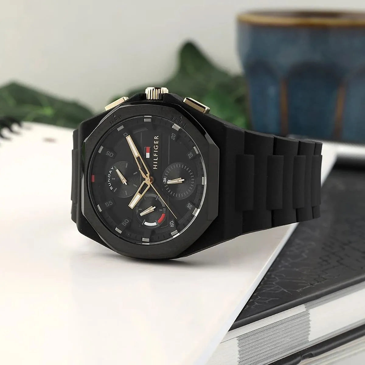 Tommy Hilfiger Silicone Black Dial Multi-function Men's Watch - 1792120