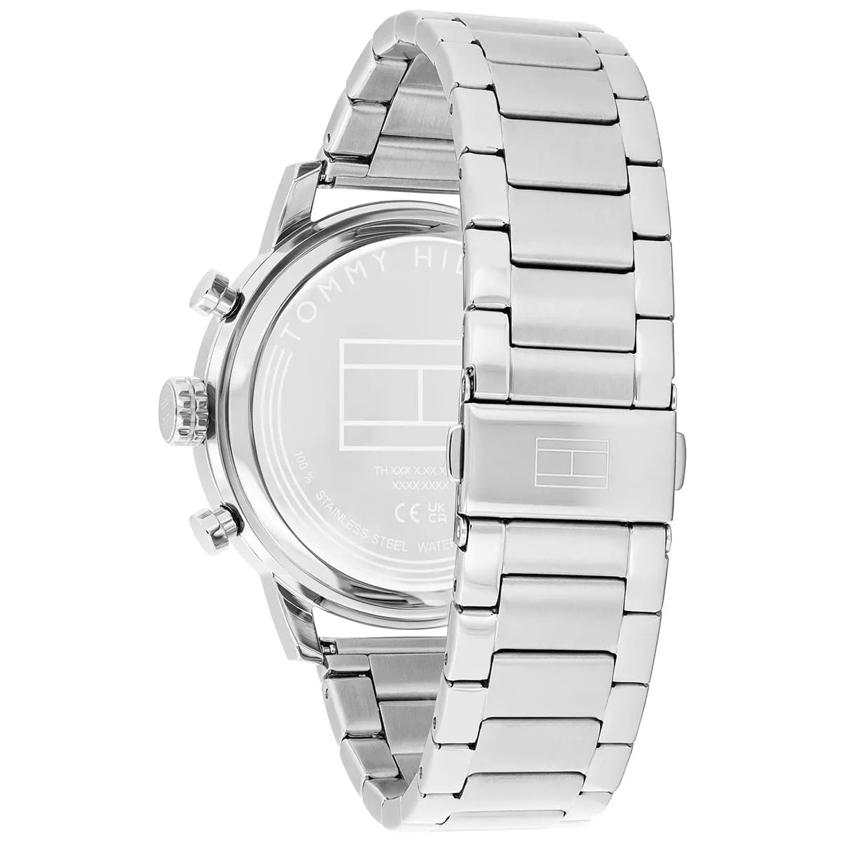 Tommy Hilfiger Rocky watch side view displaying stainless steel bracelet and case profile