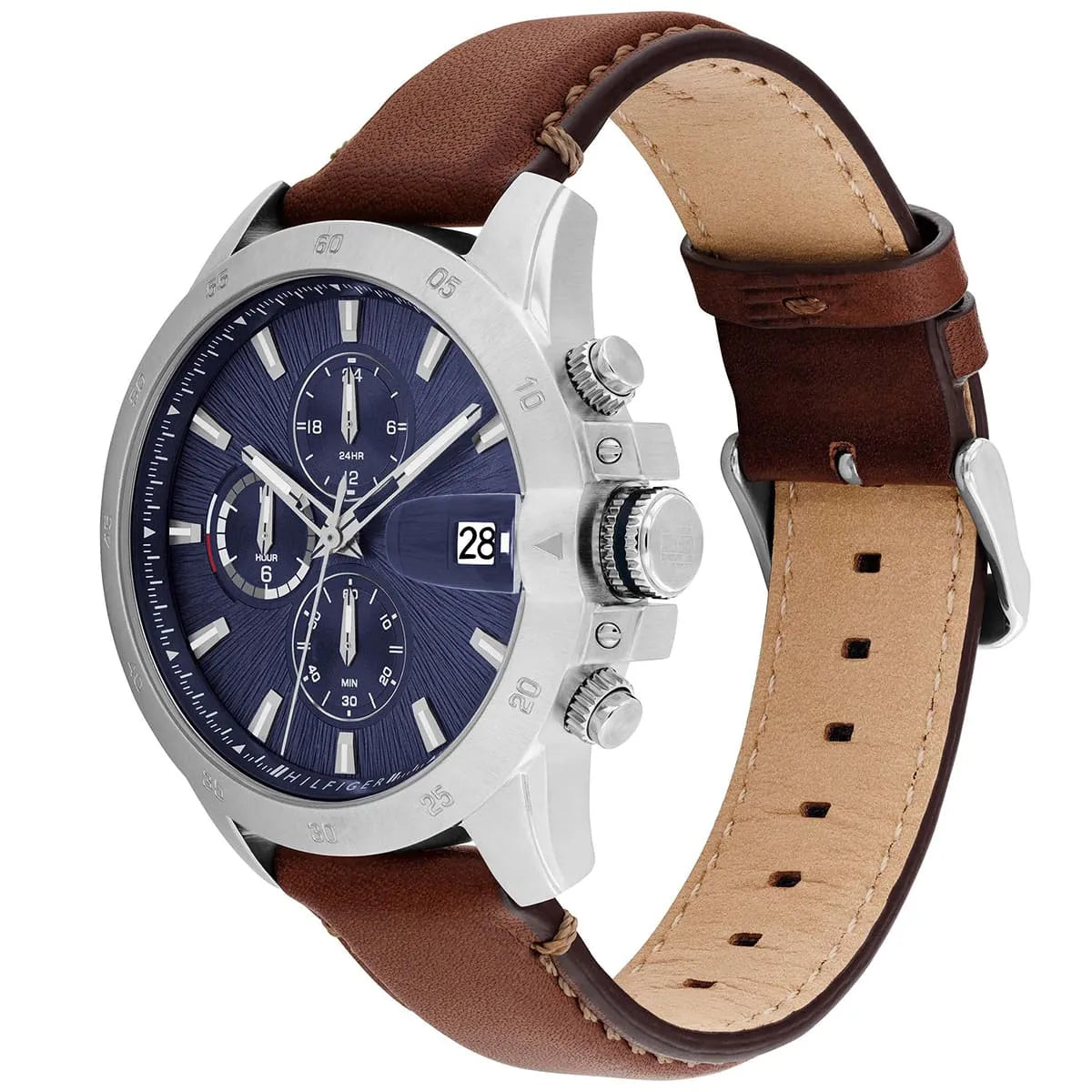 Tommy Hilfiger Jameson Multifunction (43mm) Blue Dial / Brown Leather Strap Men's Watch - 1792195