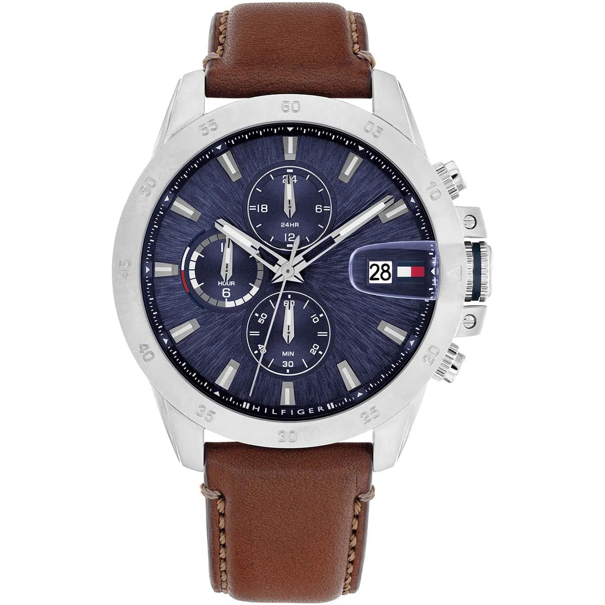 Tommy Hilfiger Jameson Multifunction (43mm) Blue Dial / Brown Leather Strap Men's Watch - 1792195