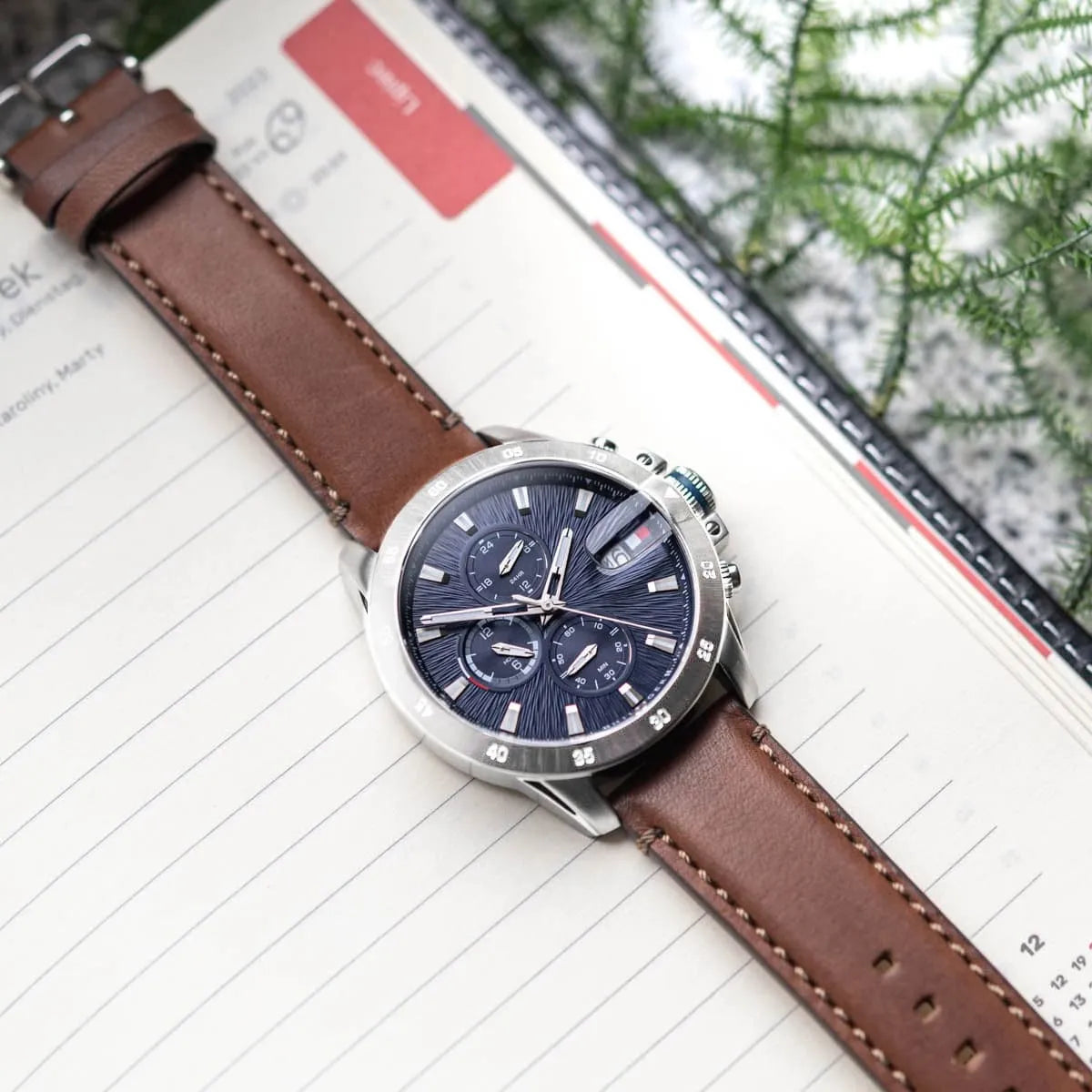 Tommy Hilfiger Jameson Multifunction (43mm) Blue Dial / Brown Leather Strap Men's Watch - 1792195