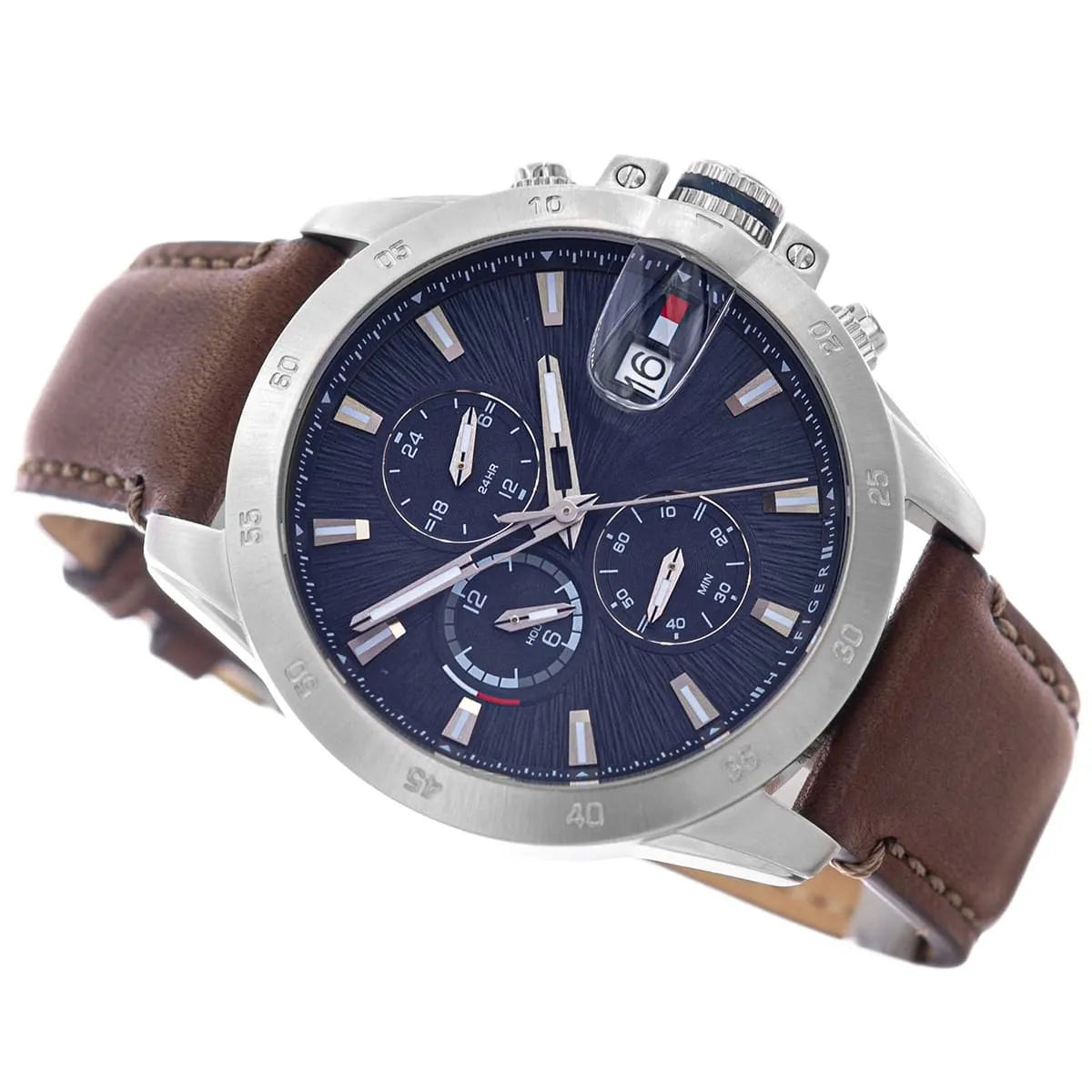 Tommy Hilfiger Jameson Multifunction (43mm) Blue Dial / Brown Leather Strap Men's Watch - 1792195
