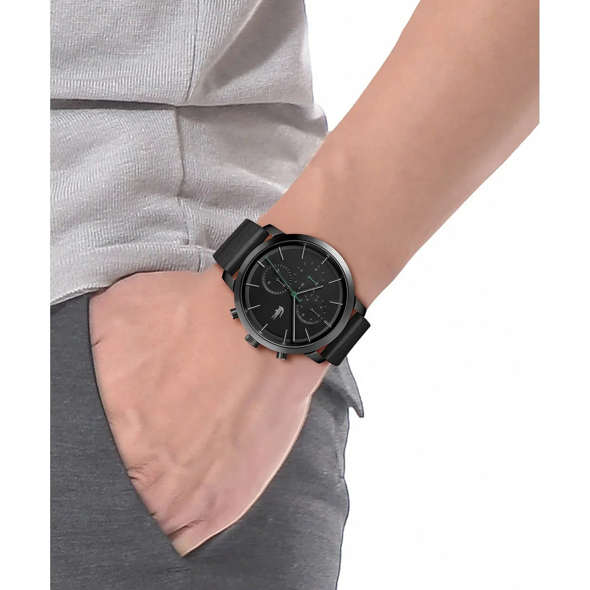 LACOSTE REPLAY MULTI-FUNCTION BLACK LEATHER WATCH - 2011177