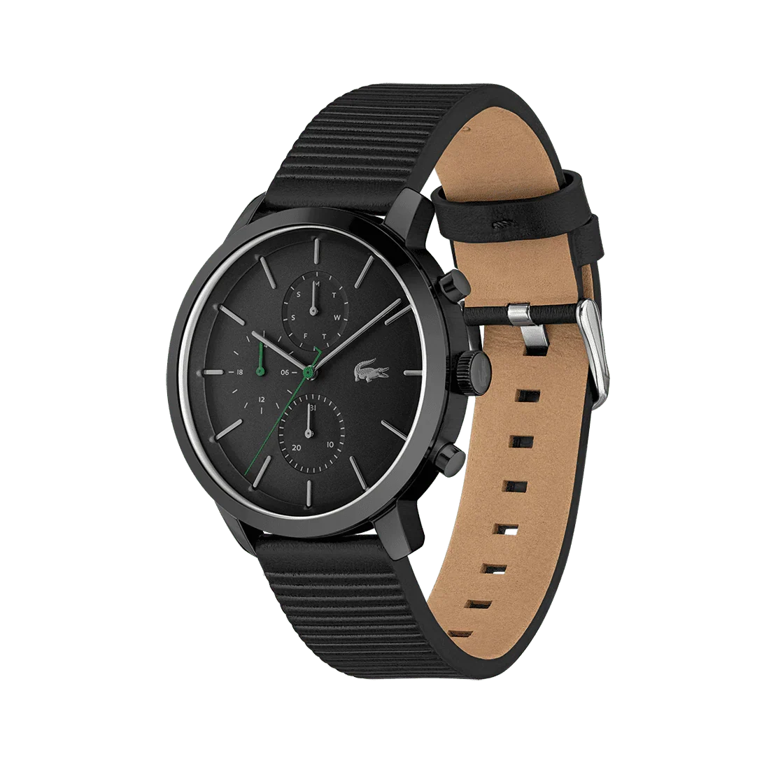 LACOSTE REPLAY MULTI-FUNCTION BLACK LEATHER WATCH - 2011177