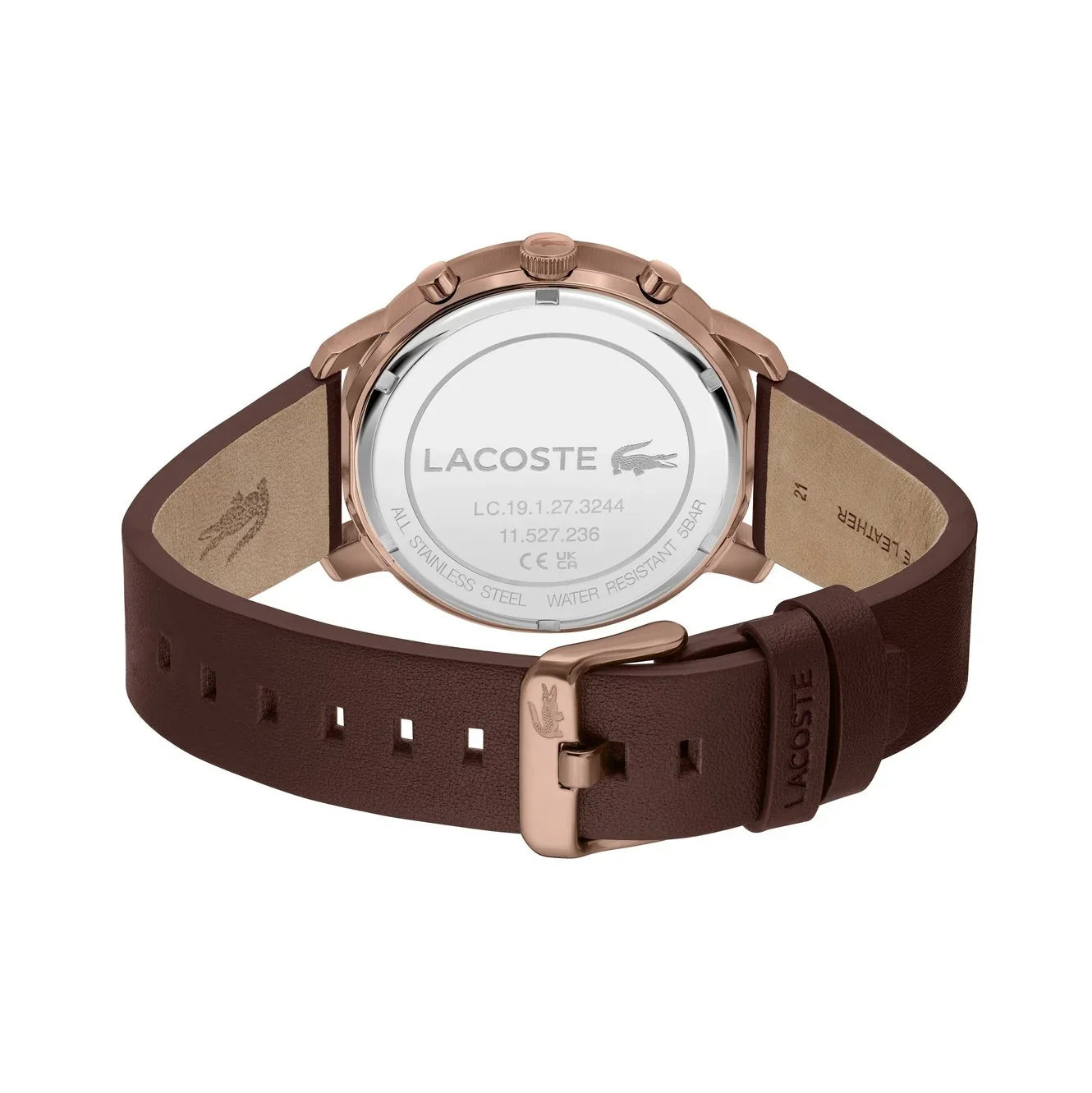 Lacoste Chronograph Analog Black Dial Brown Leather Strap Men 2011257