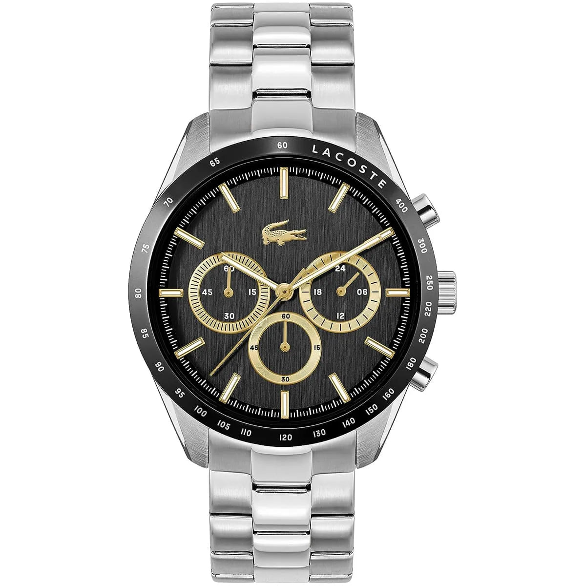 Lacoste Boston Black Chronograph Dial Silver Bracelet 32MM Mens Watch - 2011272