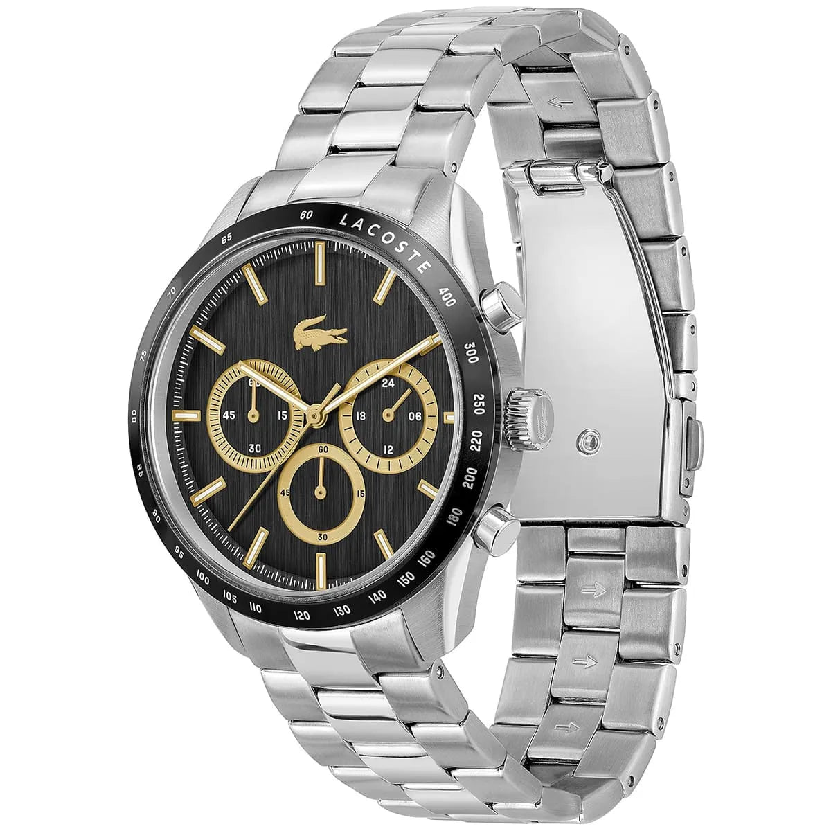 Lacoste Boston Black Chronograph Dial Silver Bracelet 32MM Mens Watch - 2011272