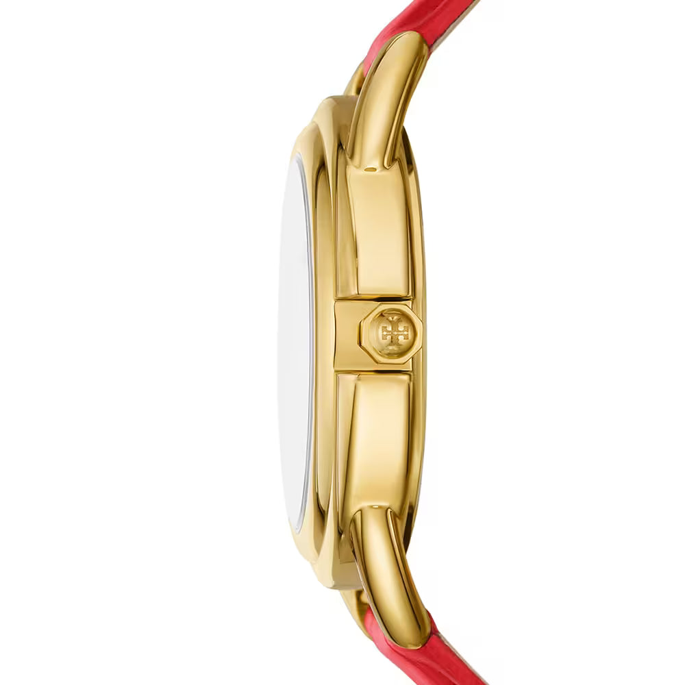 Tory Burch Miller Moon Ivory Dial Coral Red Leather Strap Women's Watch - TBW7228