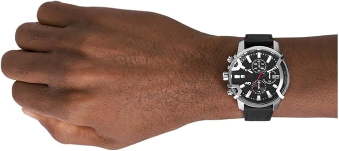 Diesel Griffed Chronograph Black Leather Watch - DZ4603