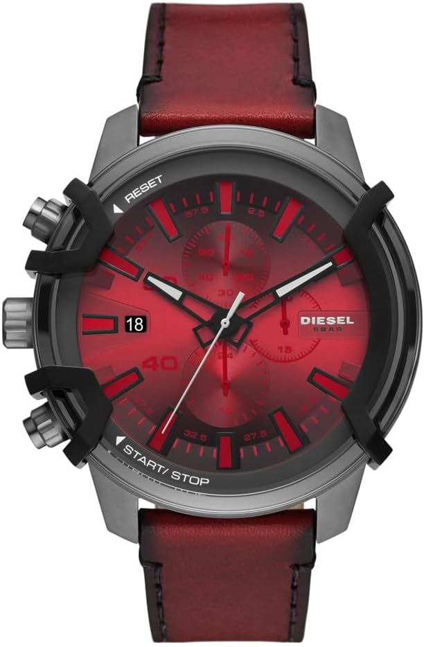 Diesel Griffed chronograph red Leather watch - DZ4594