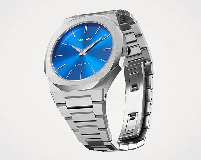 D1 Milano Ultra Thin Blue Brushed Dial Silver Steel Bracelet UTBJ09