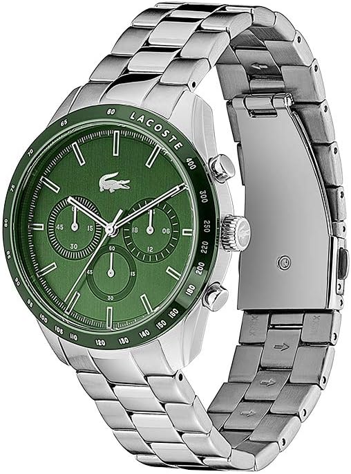 Lacoste Boston Chronograph Green Dial Silver Breacelet 42MM Mens Watch - 2011080