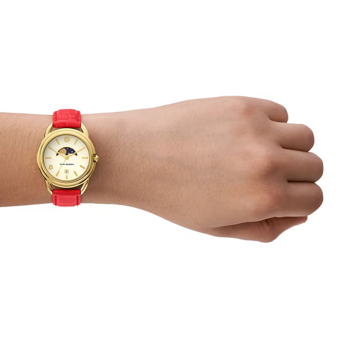 Tory Burch Miller Moon Ivory Dial Coral Red Leather Strap Women's Watch - TBW7228