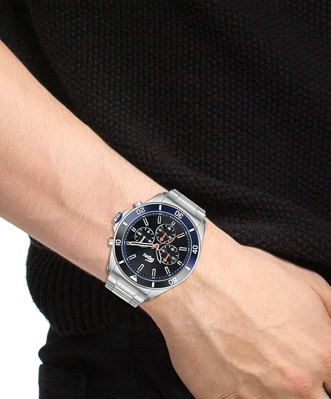 LACOSTE TIEBREAKER BLACK DIAL STEEL CHRONOGRAPH WATCH - 2011155