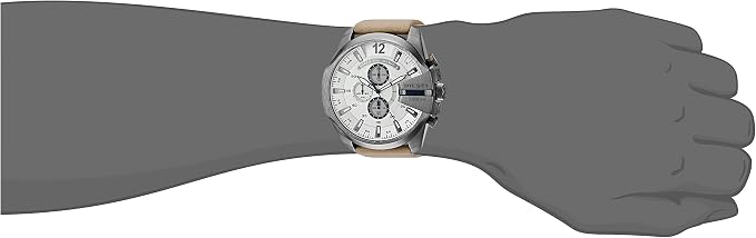 DIESEL MEGA CHIEF TAUPE LEATHER STRAP GUNMETAL CASE - DZ4359