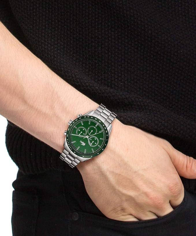 Lacoste Boston Chronograph Green Dial Silver Breacelet 42MM Mens Watch - 2011080