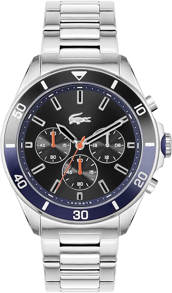 LACOSTE TIEBREAKER BLACK DIAL STEEL CHRONOGRAPH WATCH - 2011155