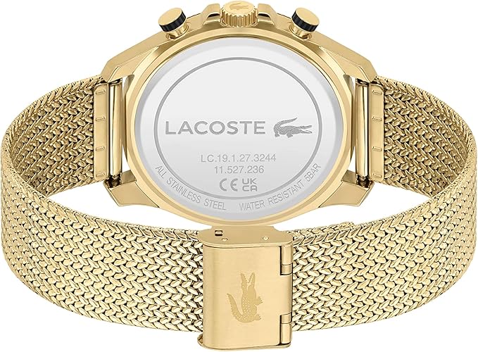 Lacoste Gold Steel Mesh Black Dial Fashion Chrono Men's Watch - 2011254