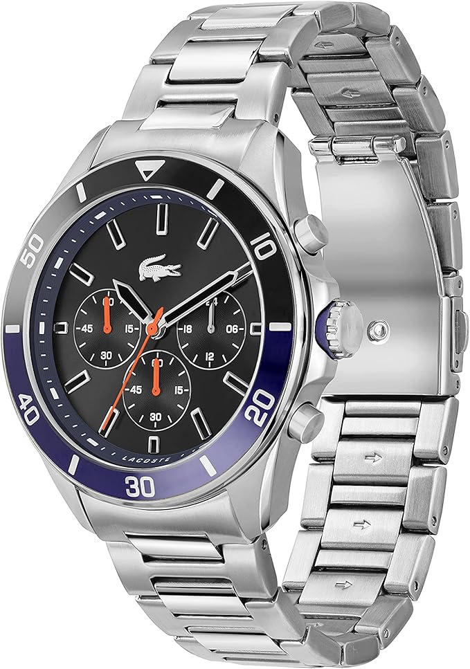 LACOSTE TIEBREAKER BLACK DIAL STEEL CHRONOGRAPH WATCH - 2011155