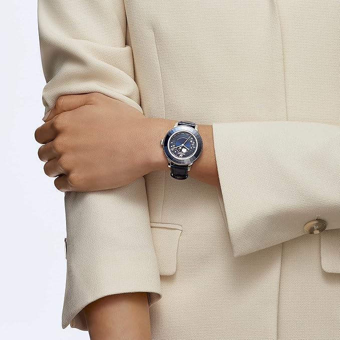 Swarovski Octea Lux , Leather Strap, Dark Blue, Stainless Steel Moon Watch 5516305