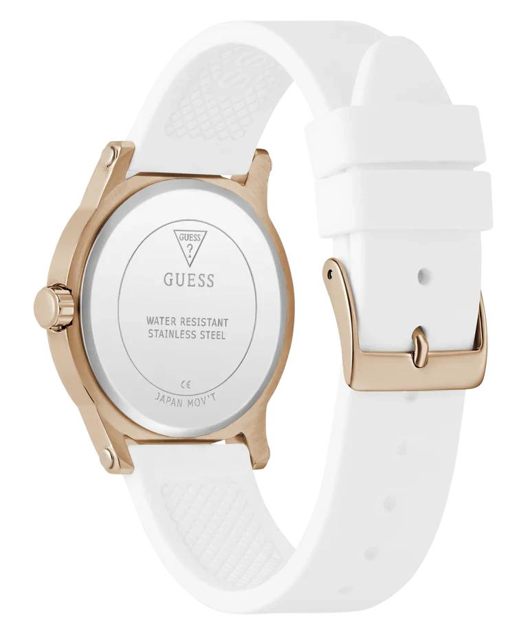 GUESS Ladies White Rose Gold Tone Analog Watch - GW0860L4