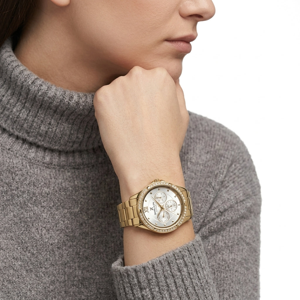 Daniel Klein Exclusive Multifunction Silver Dial Gold Watch - DK.1.12915-2