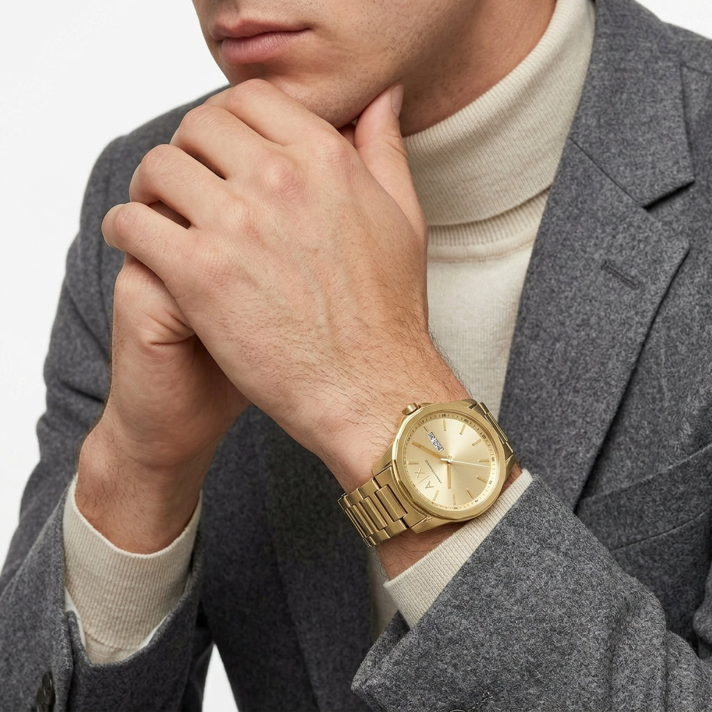 Armani Exchange Banks Day-Date Gold Men's Watch - AX1734