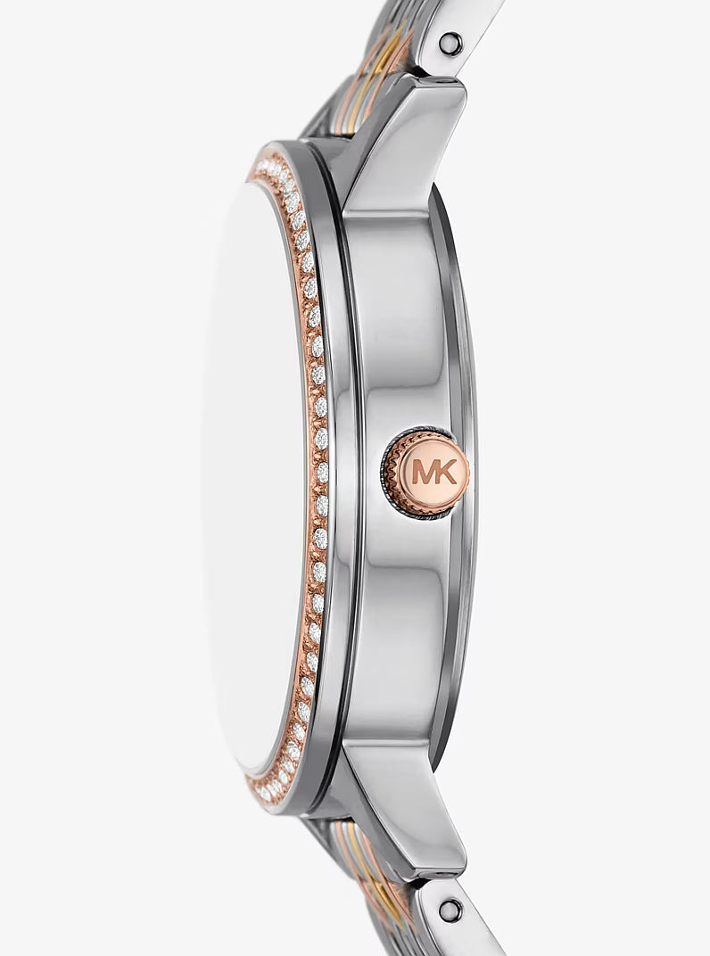 Michael Kors Melissa Chronograph Quartz Tri-Tone White Pavé Dial Ladies Watch MKO1117