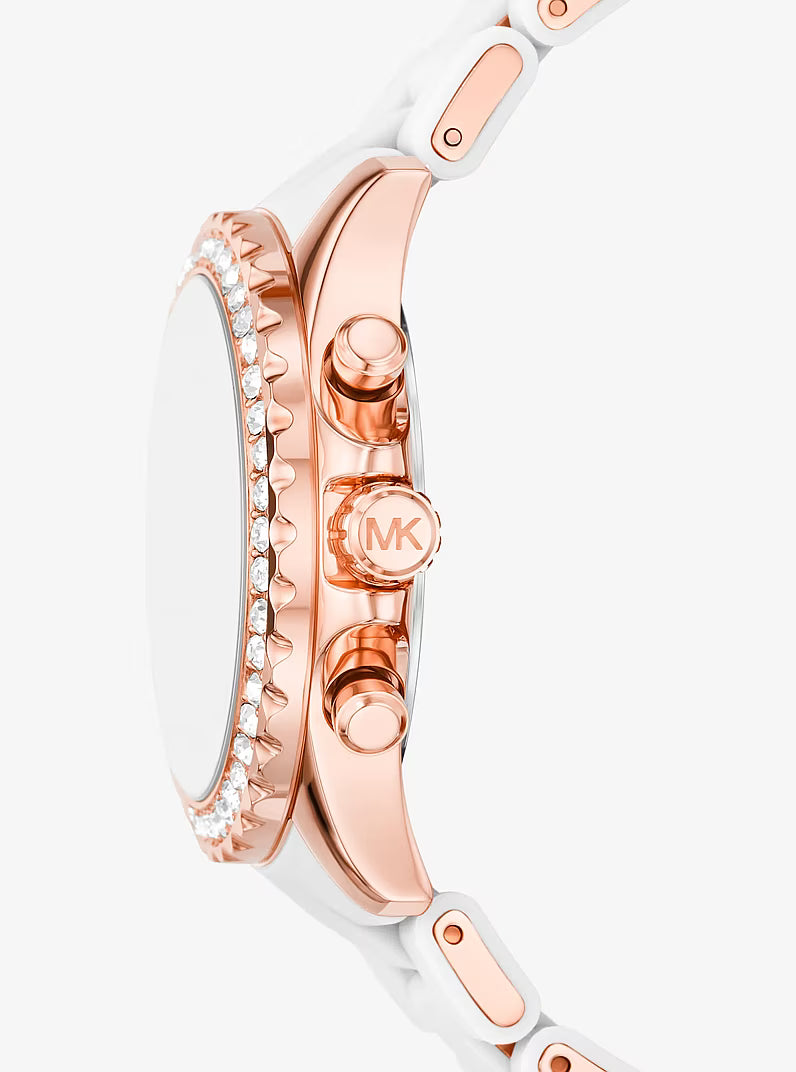 Michael Kors Oversized Everest Pavé Rose Gold-Tone and Silicone Watch in WHITE - MKO1133
