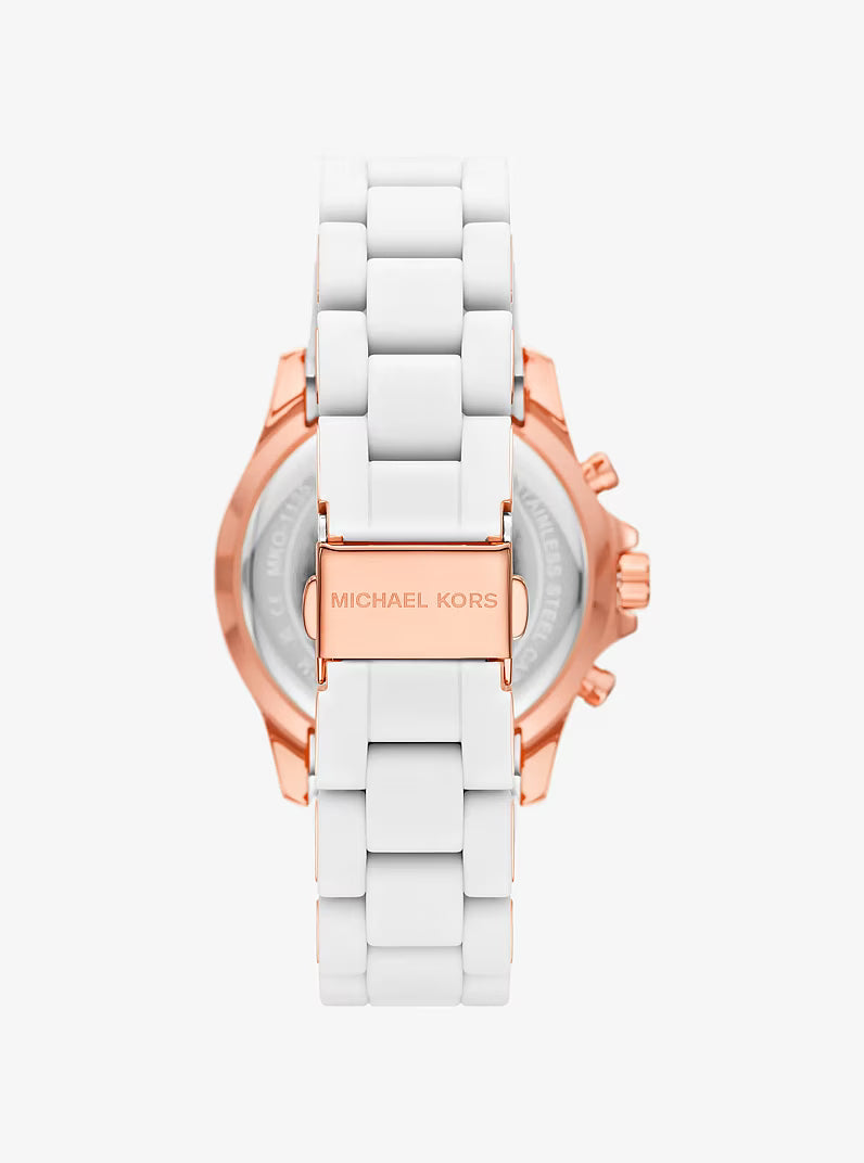 Michael Kors Oversized Everest Pavé Rose Gold-Tone and Silicone Watch in WHITE - MKO1133