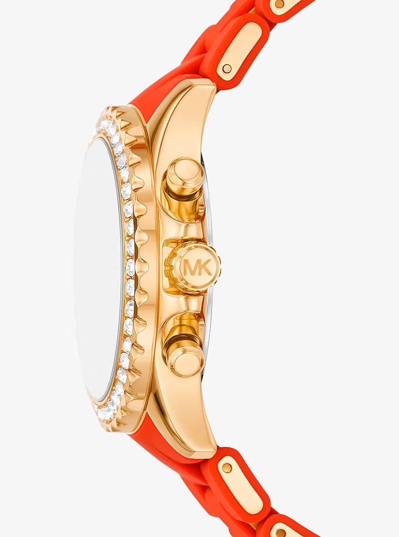 Michael Kors Oversized Everest Pavé Gold-Tone and Silicone Watch - MKO1135