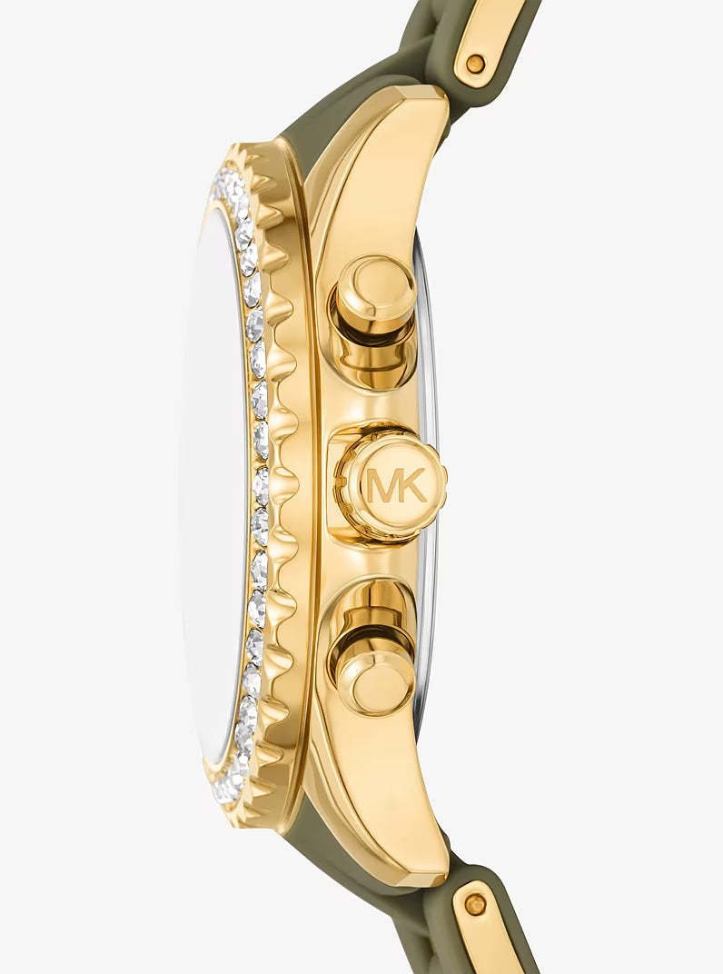Michael Kors Oversized Everest Pavé Gold-Tone and Silicone Watch - MKO1201