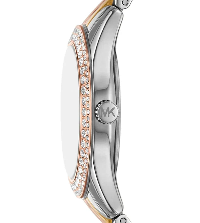 Michael Kors Harlowe Mini Harlowe Pave Tri-Tone Quartz Silver Dial Watch MK4846