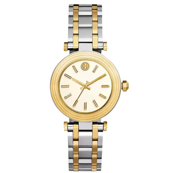 Tory Burch Classic T Watch Two Tone Yellow Gold Silver Women's Watch TBW9014