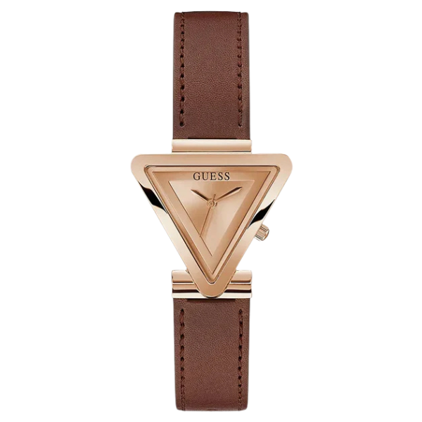 Guess Fame Quartz Rose Gold Dial Brown Leather Strap Women Watch - GW0548L2