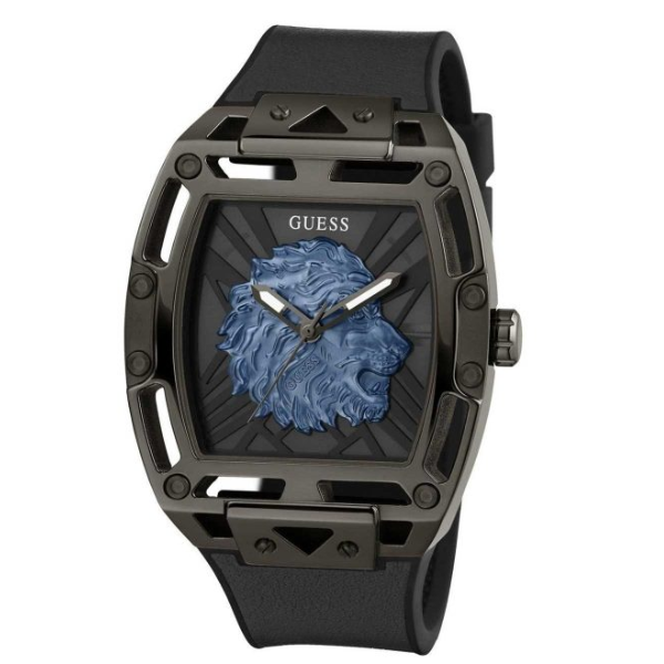 GUESS Phoenix Lion Head Black Silicone Men's Watch - GW0595G2